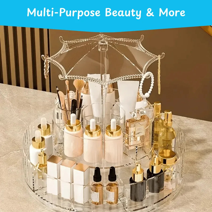 360° Rotating Makeup Organizer with Umbrella