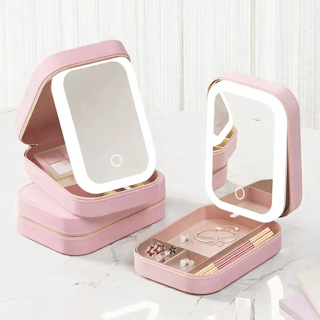 Makeup Organizer Box with LED Mirror