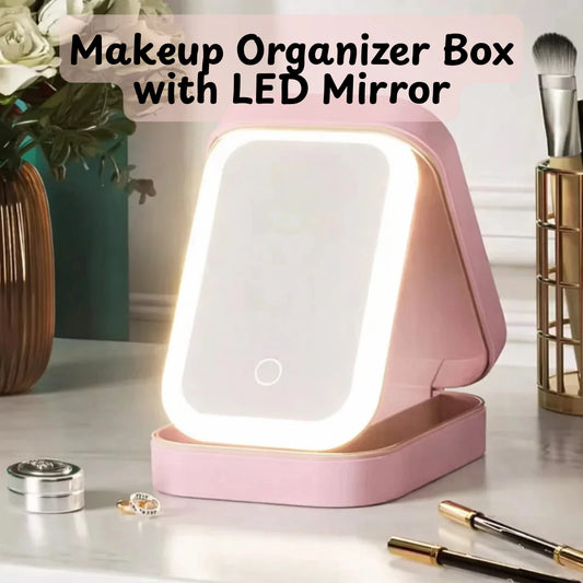 Makeup Organizer Box with LED Mirror